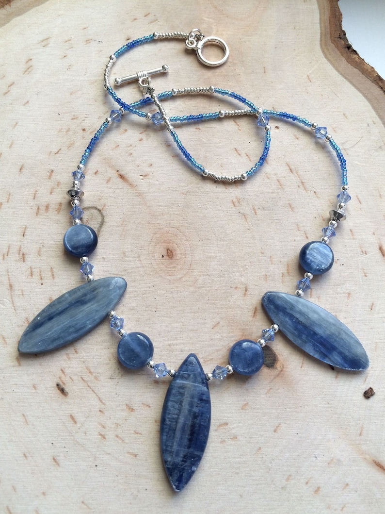 Stone necklace beaded blue kyanite necklace crystal pendant stone necklace tribal boho necklace festival season SLD unique jewelry for women