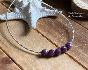 Purple sapphire gemstone anklet minimal boho anklet Violet plum gift handmade surfer girl silver beach unique jewelry anklet for women 10