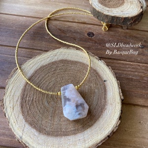 Sakura agate Necklace minimalist cherry blossom stone phantom crystal gold gift for her necklace tribal flower stone unique jewelry women