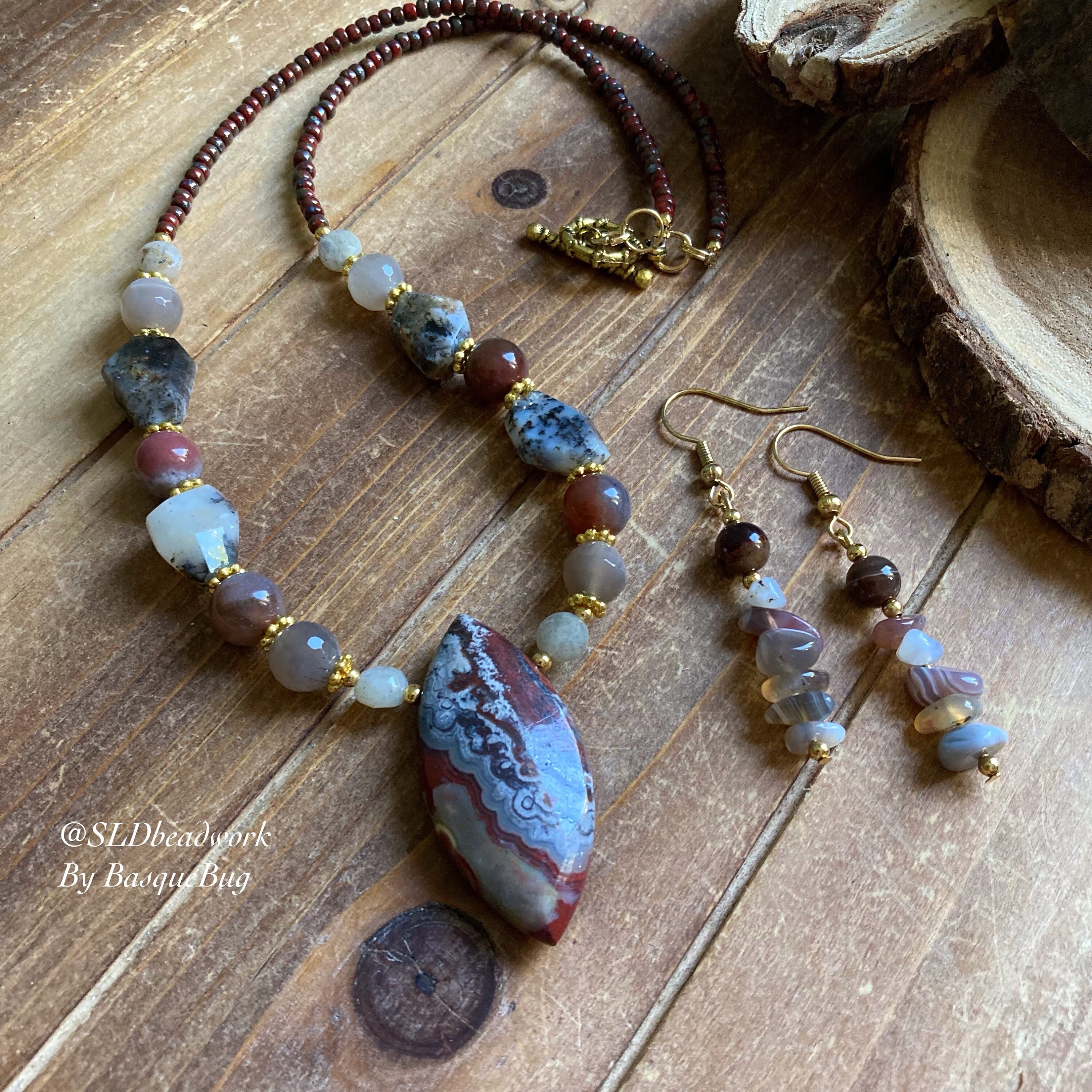 Jasper Fall Handmade Jewelry Set Necklace Earrings Birds Eye Jasper Jasper Fall Handmade Jewelry Set Necklace Earrings Birds Eye Jasper