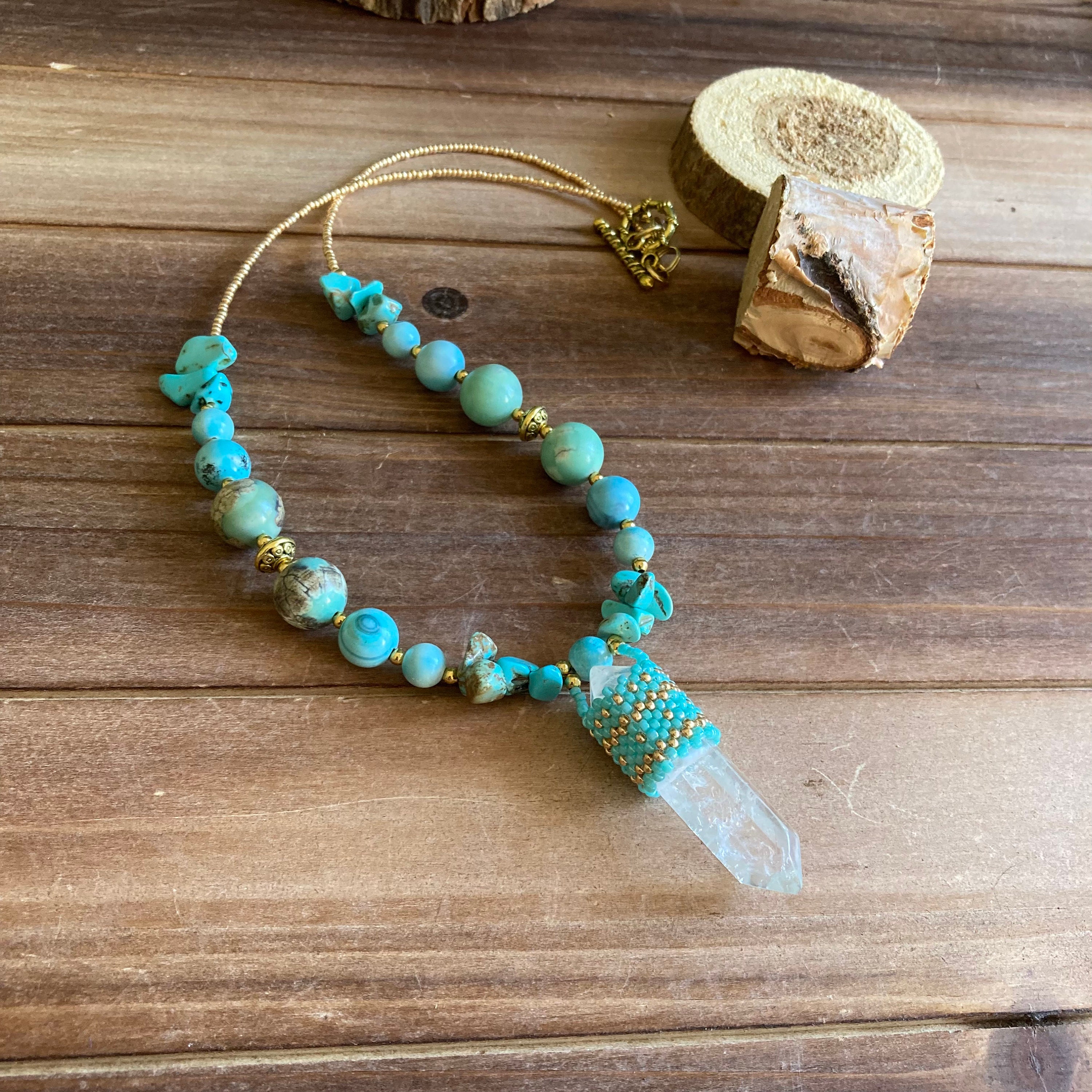 Mixit Turquoise Beaded Boho Tassel Necklace – 32" Length, Blue, N1056