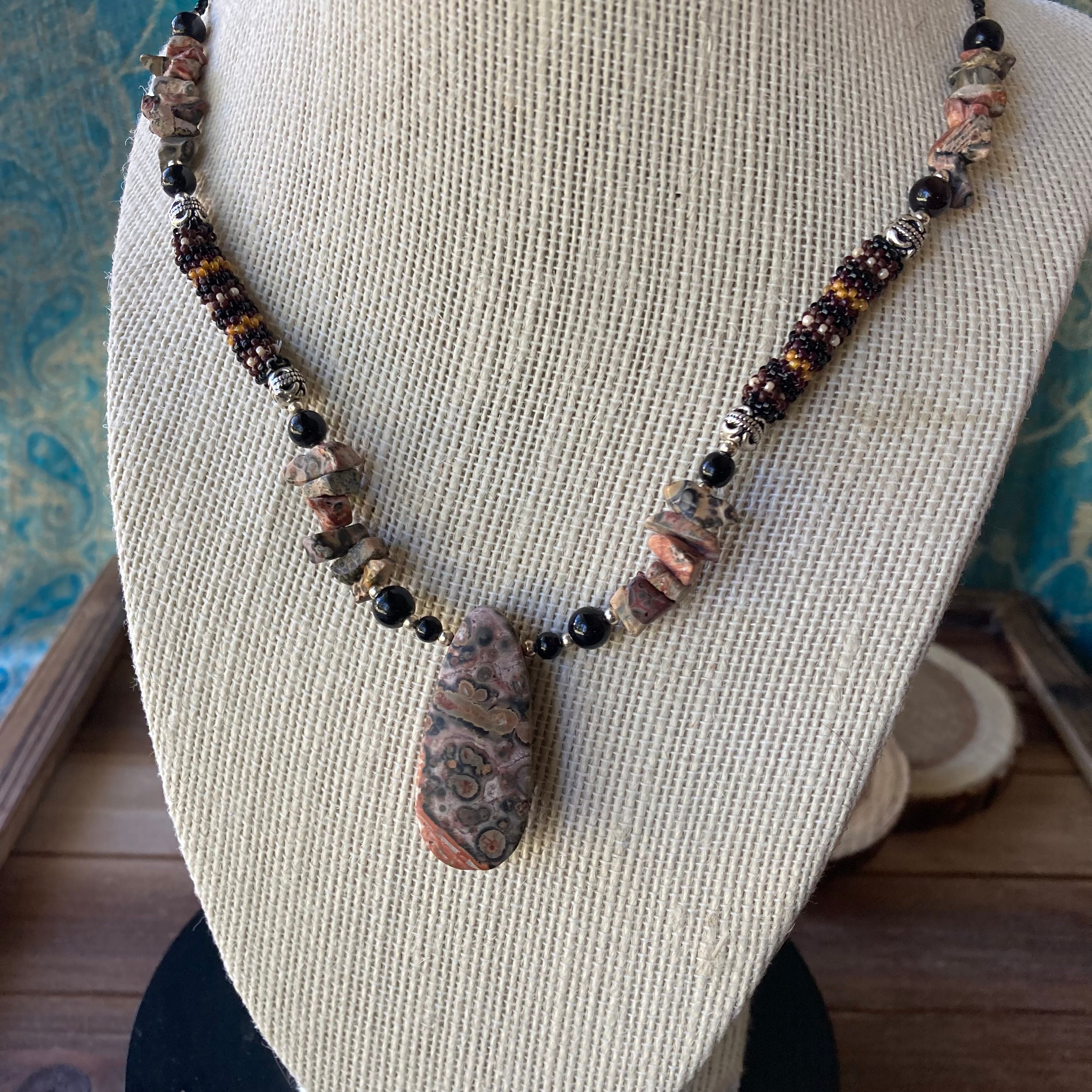 Jasper Necklace Beaded Southwestern Pendant Black Agate