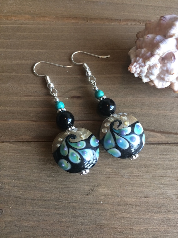 8mm White Agate and Aqua Blue Czech Bead Earrings Silver Plate Hook Ear Wire 8mm White Agate and Aqua Blue Czech Bead Earrings Silver Plate Hook Ear Wire