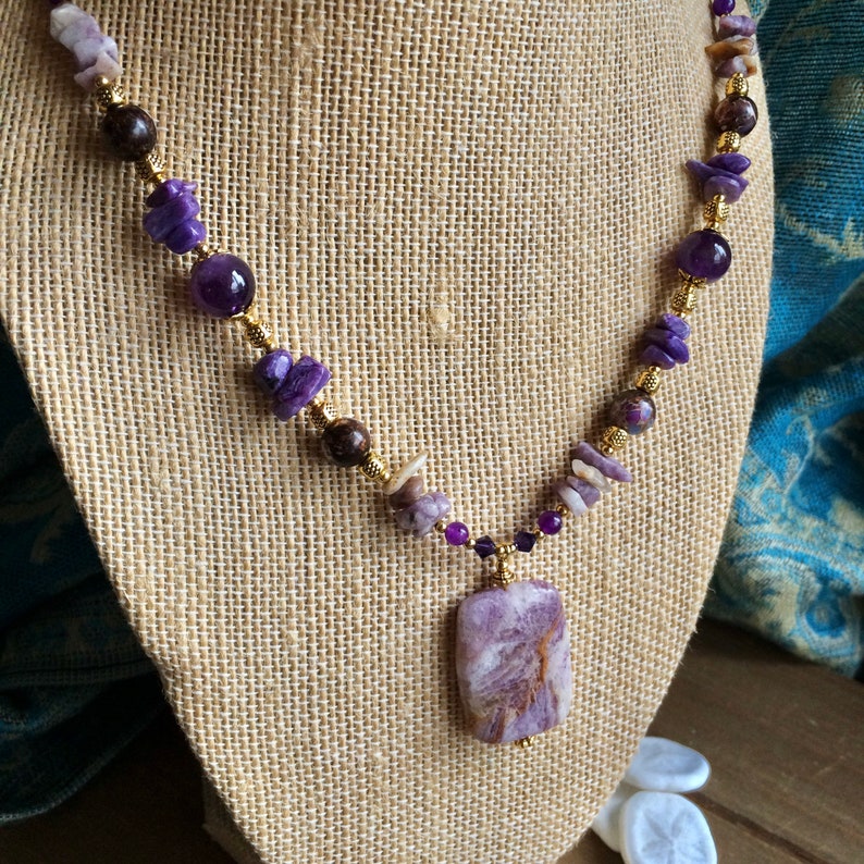 Stone jewelry set necklace earrings purple lepidolite lavender set amethyst crystal handmade beaded boho gift unique jewelry for women SLD