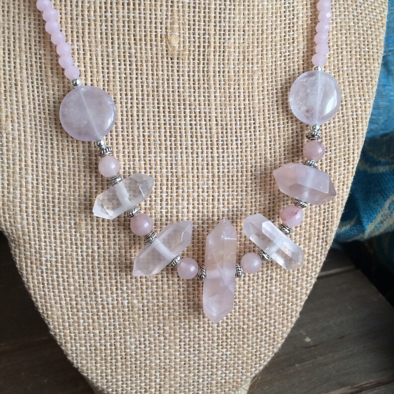 Rose Quartz Necklace Pink Natural Stone Terminated Necklace Etsy
