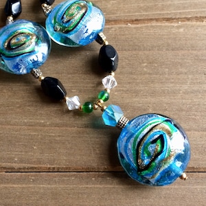 Glass Lampwork necklace blue black foil necklace handmade crystal necklace beaded glass boho necklace gift mom unique jewelry for women 20