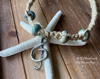 Pewter medal necklace hemp blue brass necklace choker boho hippie jewelry and now what ceramic clay artisan necklace medal jewelry for women