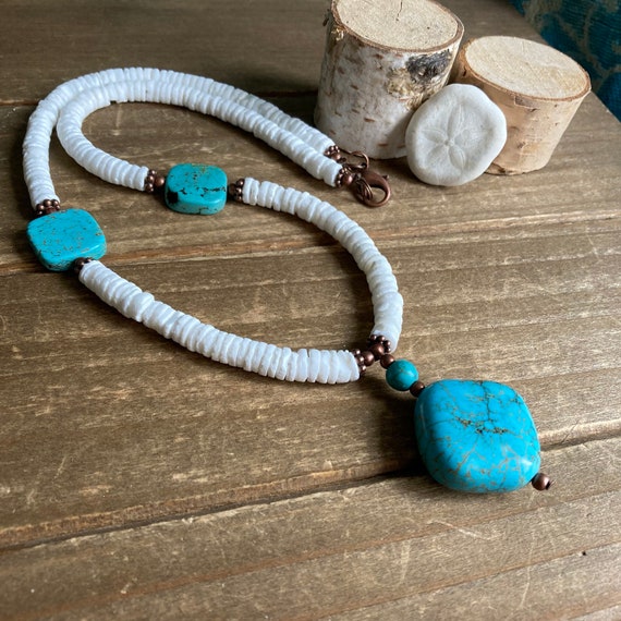 Turquoise puka shell necklace deals