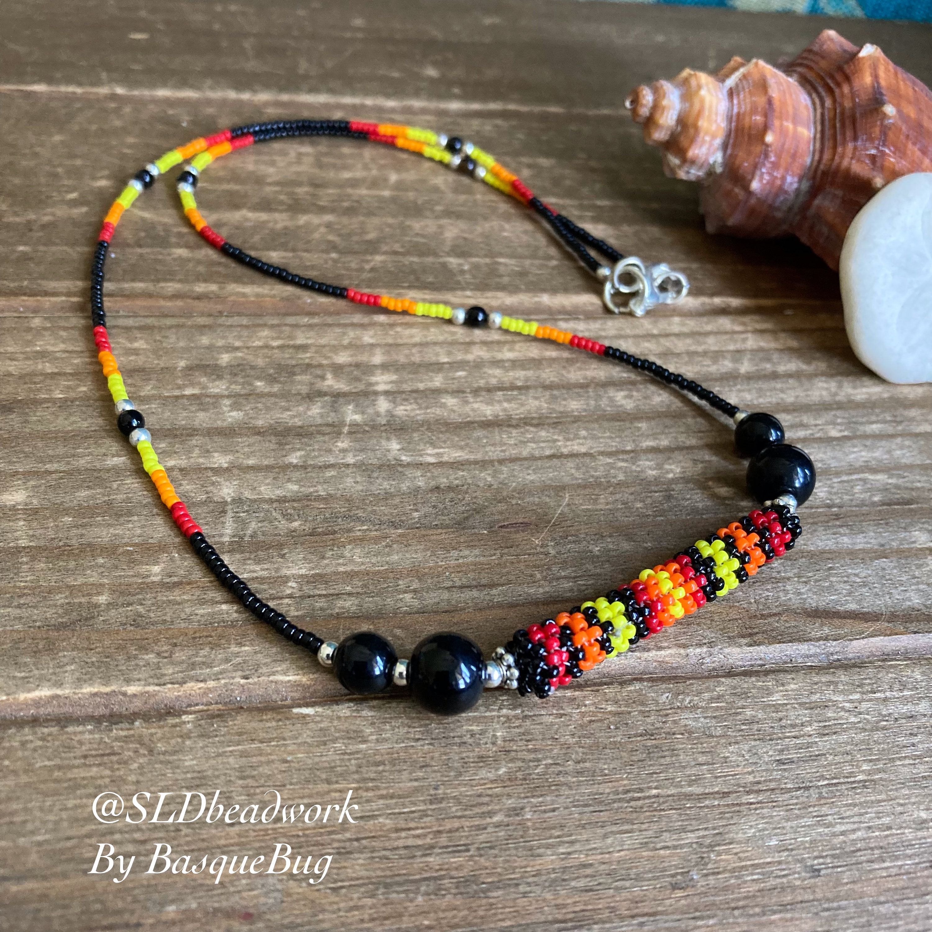 Boho Necklace Tribal Beaded Red Yellow Black Necklace Basque 