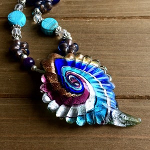 Glass Lampwork necklace blue handmade pendant necklace turquoise amethyst purple beaded boho necklace gift mom unique jewelry for women 22