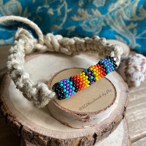 Tribal hemp bracelet anklet tribal seed beaded Basque American style peyote bracelet anklet beaded festival handmade jewelry for men women