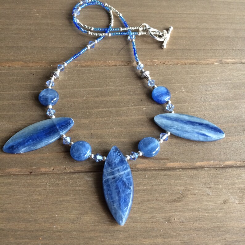 Stone necklace beaded blue kyanite necklace crystal pendant stone necklace tribal boho necklace festival season SLD unique jewelry for women