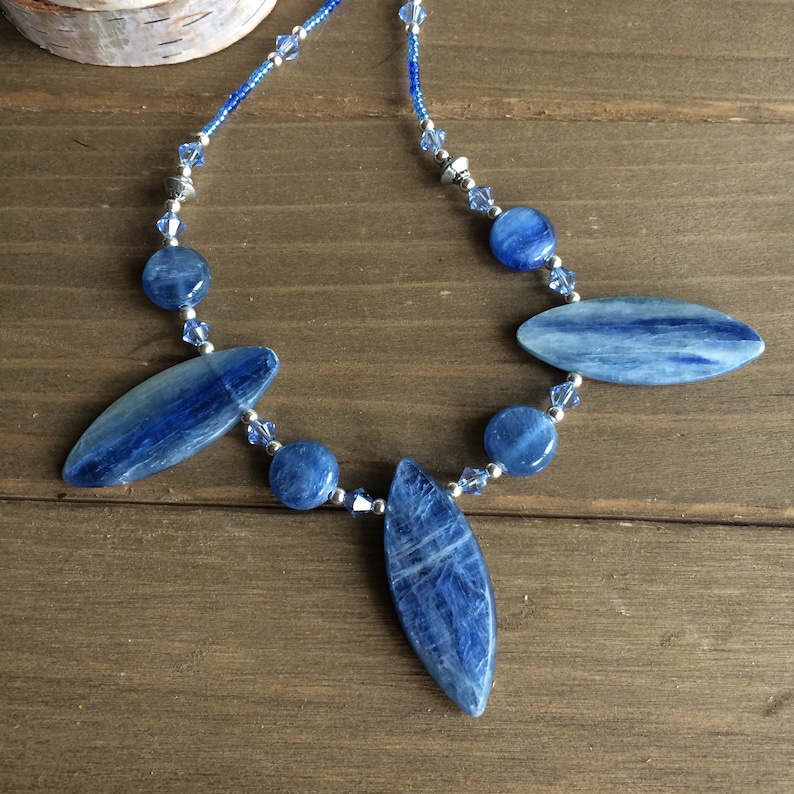 Stone necklace beaded blue kyanite necklace crystal pendant stone necklace tribal boho necklace festival season SLD unique jewelry for women