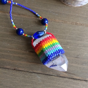 Quartz necklace beaded native necklace peyote pendant rainbow crystal necklace Raw tribal boho necklace LGBT unique jewelry for women men 20