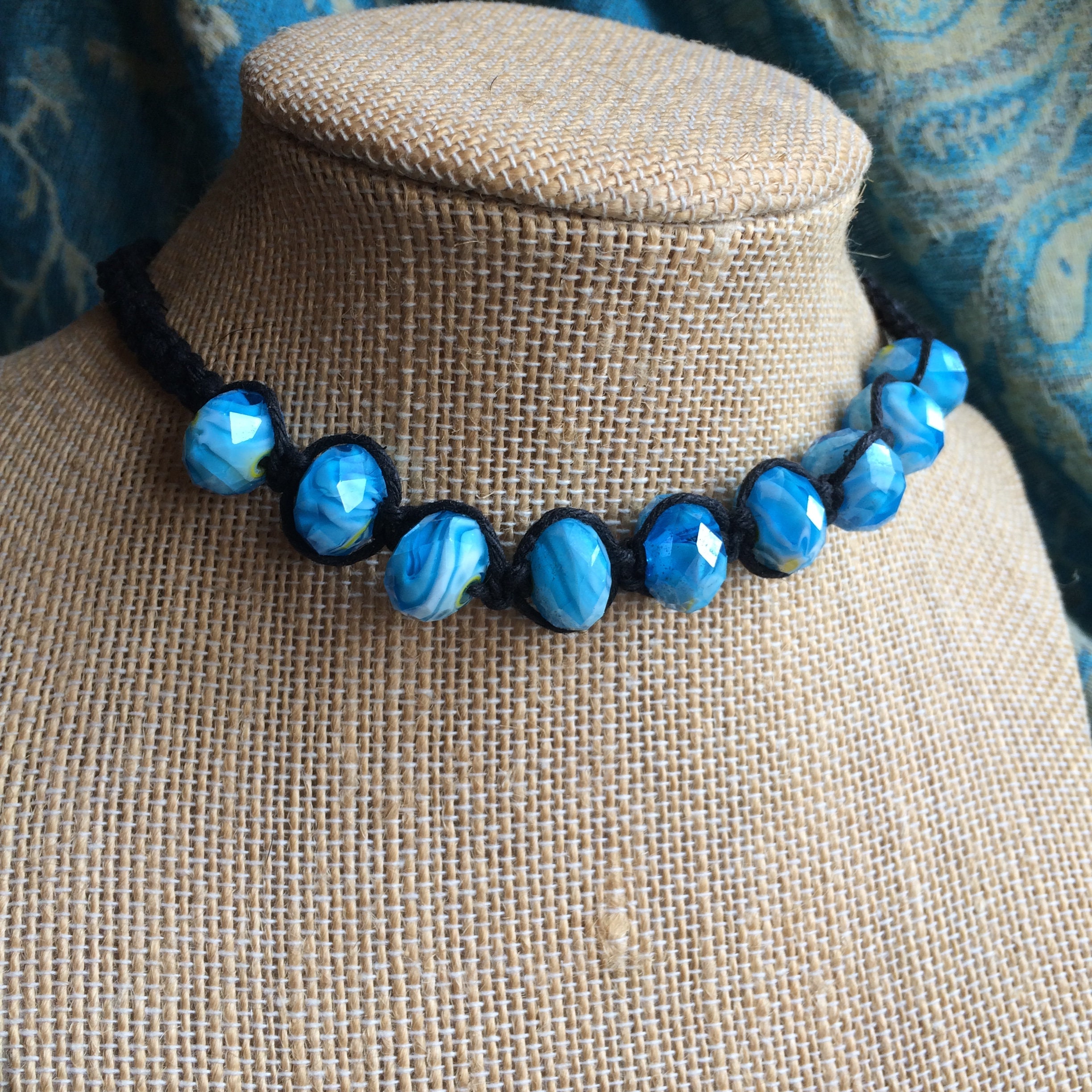 Hemp Necklace Beaded Choker Boho Hippie Necklace Tribal Etsy