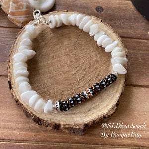Tribal bracelet stone seed beaded jewelry tribal agate white handmade boho peyote bracelet black silver gift men dad unique jewelry for men