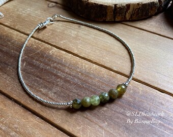 Green Garnet anklet gemstone bohemian stone silver minimal anklet gift handmade jewelry surfer boho girl beach minimalist anklet for women