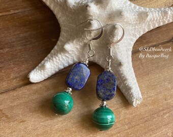 Lapis Ohrringe Malachit Edelstein Silber Ohrringe Geburtsstein Boho Geschenk Ohrringe Hippie grün blau Stein Unikat Schmuck für Frauen