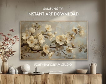 Art vintage crème fleurs pour télévision : économiseur d'écran floral rustique (téléchargement numérique)