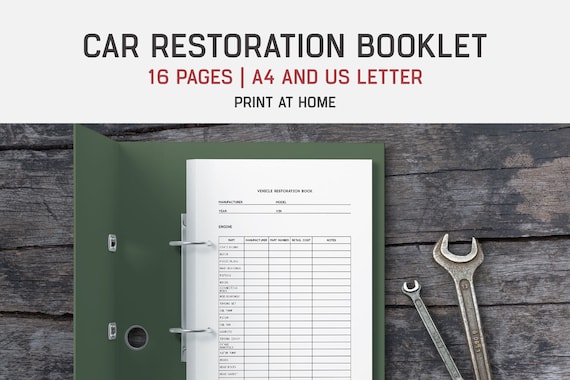 Car Restoration Booklet: Vehicle Project Tracker (PDF Printable)