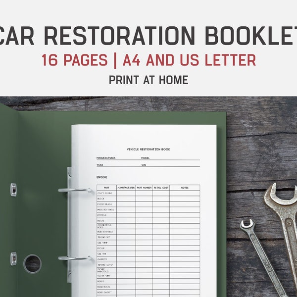 Car Restoration Booklet Printable - Track Your Car Restoration Project