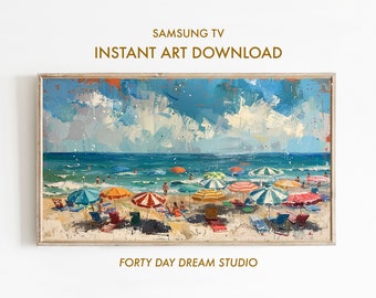 Scène de plage italienne pour téléviseur à cadre : tableau estival rustique (téléchargement numérique)
