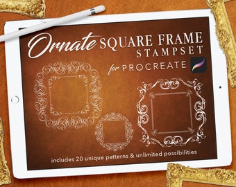 装飾的なスクエアフレームのProcreateスタンプセット