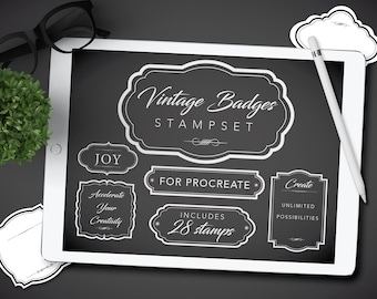 Procreate: ヴィンテージバッジスタンプセット