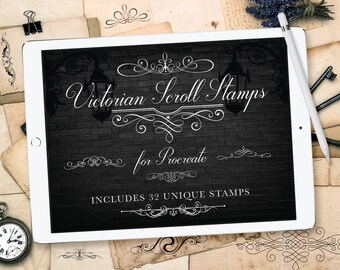 Procreate: ビクトリア朝の巻物スタンプセット