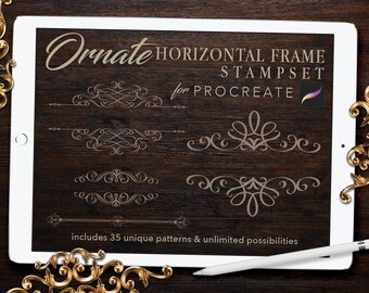 装飾的な横長フレームのProcreateスタンプセット