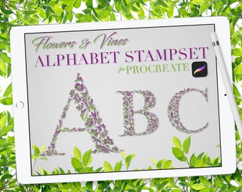 花とつるのアルファベット Procreate スタンプセット