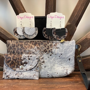 Gorgeous Silver Leopard Acid Wash Cowhide Clutch, Purse, Wristlet, Makeup Bag
