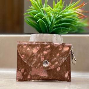 Rose Gold Acid Wash Cowhide Mini Wallet, Minimalist Keychain