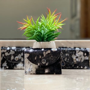 Black Silver Acid Wash Cowhide Mini Wallet, Keychain