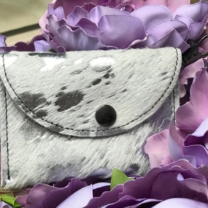 Silver Acid Wash Cowhide Mini Wallet, Minimalist Keychain