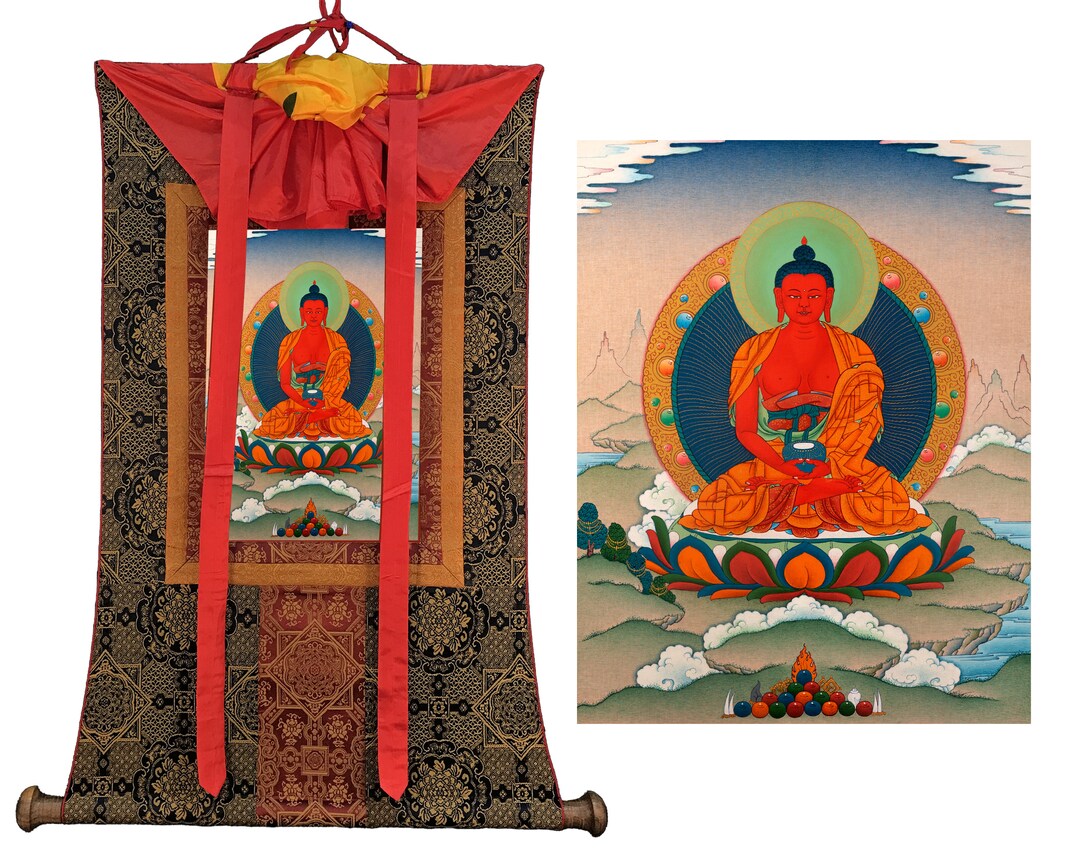 Amitabha Buddha Thangka Buddha of Infinite Light Small Hand Painted