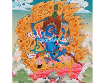 Feircy Mahakali Palden Lhamo, Tibetaanse Thangka schilderij, Dakini Sri-Devi, vrouwelijke Dharma beschermer, wordt geleverd met gratis zijdebrokaat