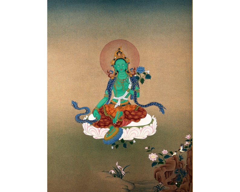 Green Tara Dolma Tibetan Thangka Hand Painted Tara  in image 1