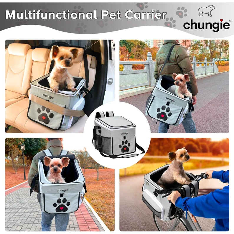 Dog Bike Basket, Soft-Sided Dog Bike Carrier Backpack, Cat Bicycle Basket, Multifunctional Pet Bike Basket Detachable Adjustable Single Shoulder Strap, Foldable Pet Travel Bag For Small Cats And Dogs
