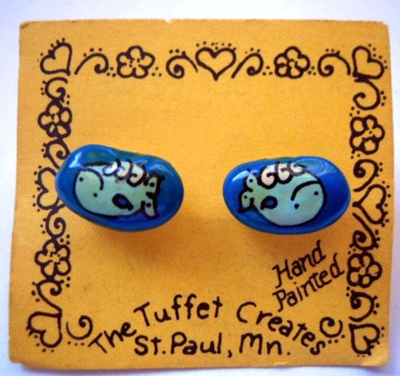 Whale stud earrings The Tuffet Creates Hand Paint… - image 1