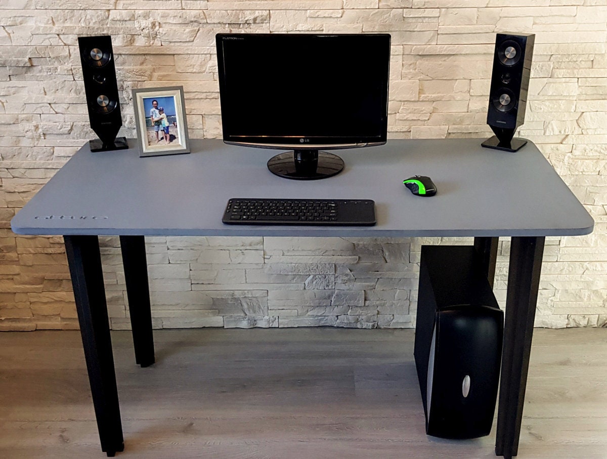 Grey PC Gaming Desk 136 x 66 x 76 cm Computer Workstation Etsy