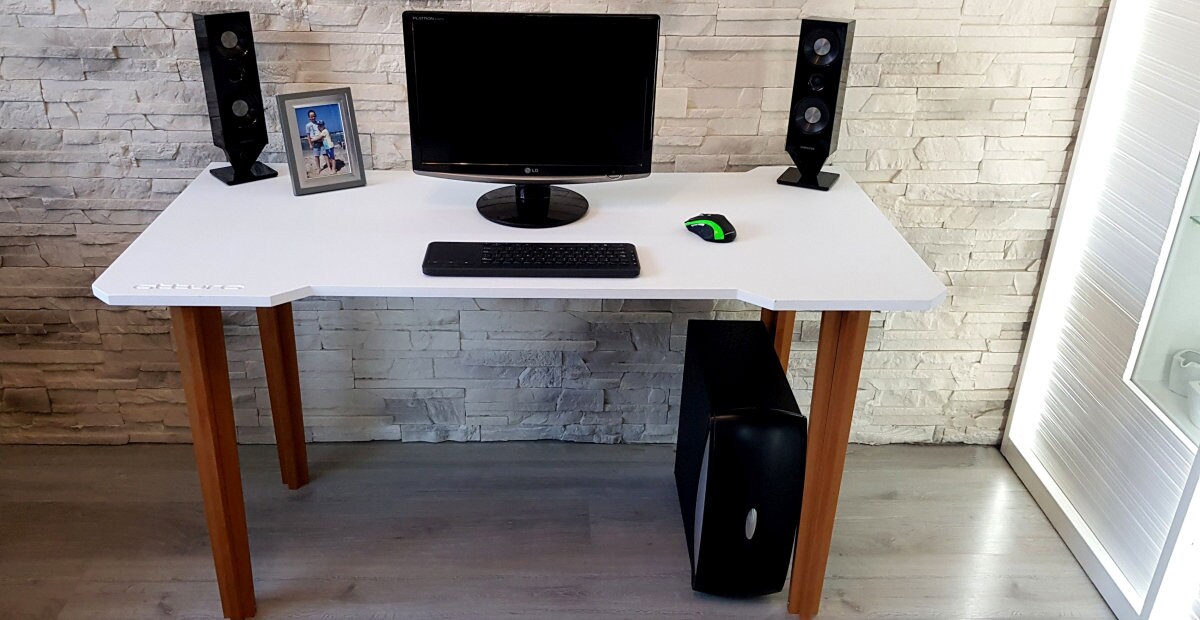 White PC Gaming Desk for Office and Gamers Modern Minimalist Etsy