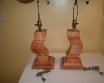 handmade wooden lamps pair 3 way switch