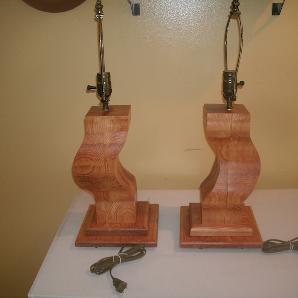 handmade wooden lamps pair 3 way switch