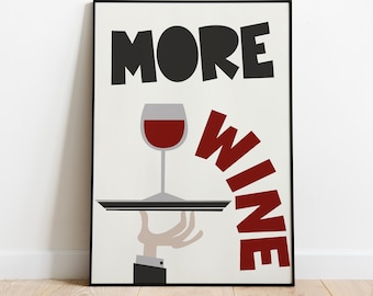 Mais impressão de arte de parede de vinho, pôster de citação de ilustração de vinho, decoração retrô colorida para casa, pôster de meados do século, impressão de arte francesa vintage
