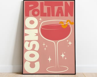 Impressão de arte de parede de coquetel cosmopolita, pôster de meados do século, decoração retrô de cozinha, presente de bartender, arte vintage de comida e bebida