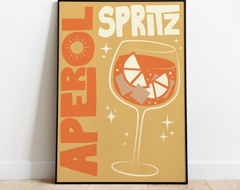 Aperol Spritz Cocktail Wall Art Print , Mid Century Poster, Retro Kitchen Decor, Bartender Gift, Vintage Food and Drink Art