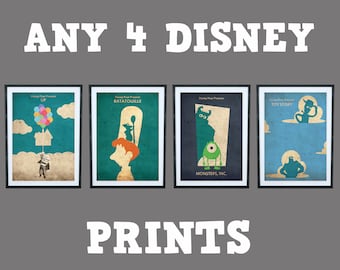 Oferta de 4 pôsteres da Disney - pôster de filme minimalista, pôster alternativo, impressão artística