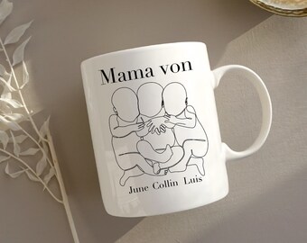 Mama von Drillingen Tasse personalisiert: Überraschen Sie Ihre Mutter mit dieser süßen Tasse | Mama | Drillinge | Geschenk | Muttertag