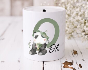 Money box with name | Money box with letter and panda | Gift idea children | Personalized money box